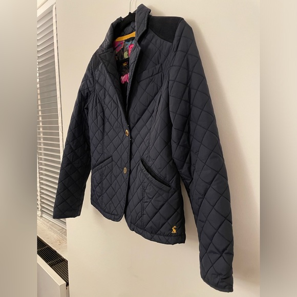 Joules Quilted Navy Jacket with Brown Elbow Patches Size 6 - Picture 5 of 10